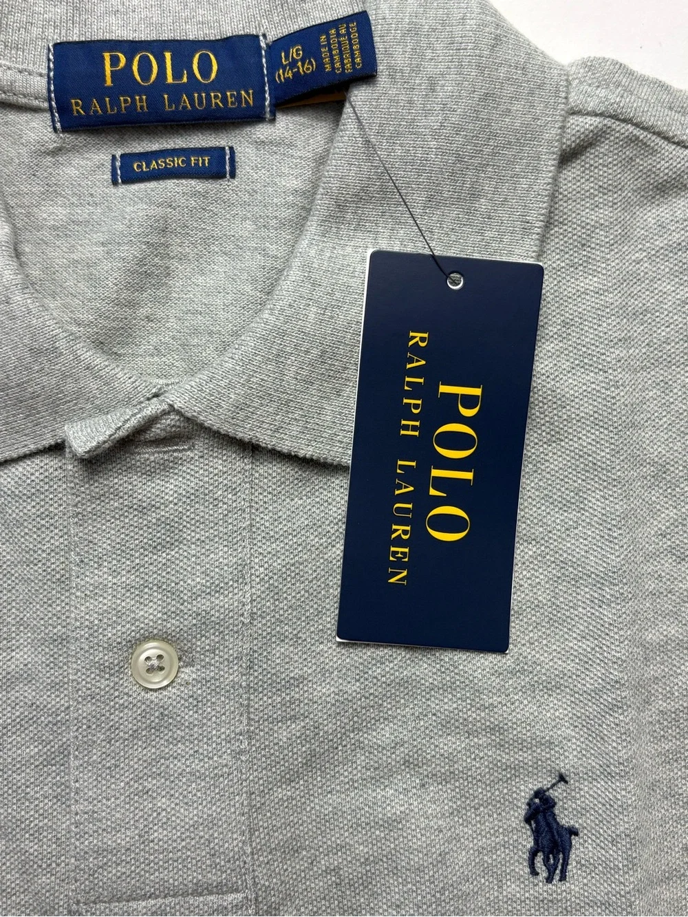 NWT Polo Ralph Lauren Boys L 14-16 Classic Fit Polo Shirt Heather Grey